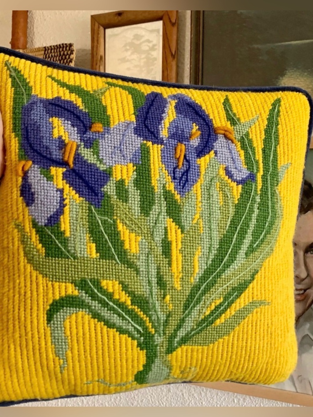 Hand-Embroidered Iris Pillow